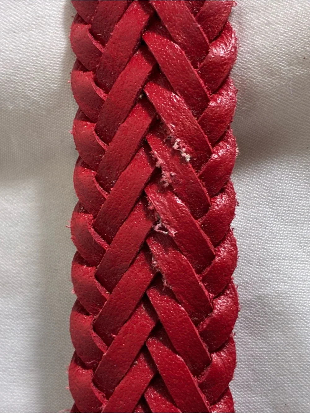 Womens belt Sz small woven red leather split cowhide